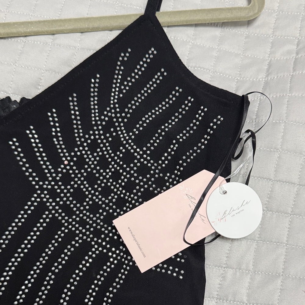 Women’s Black Studded V-Neck Bodycon Dress Sz Medium - Picture 9 of 12